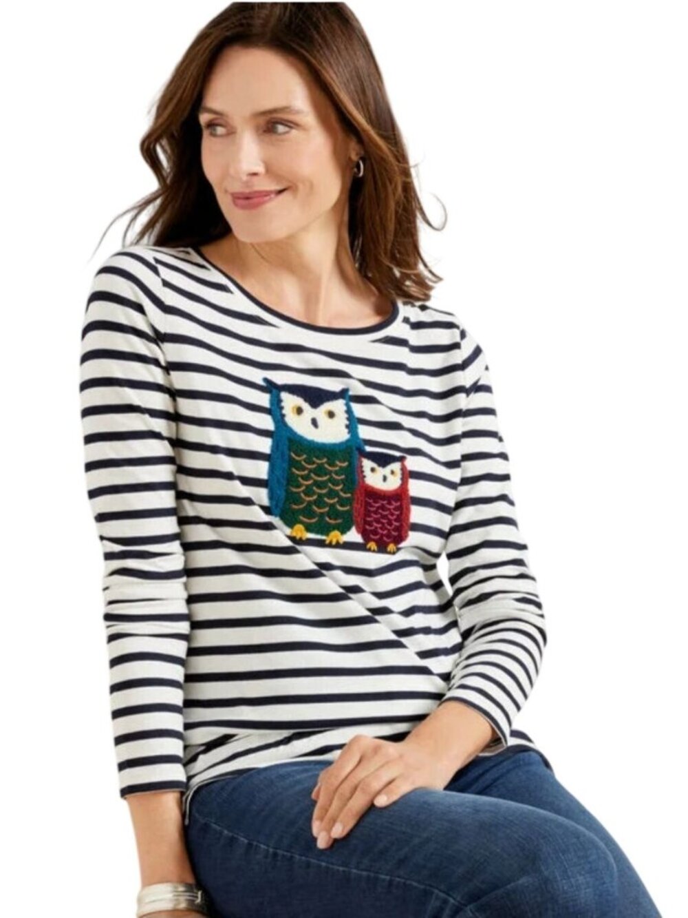 Talbots NWT Open Crewneck Tee Owl Friends Sustainable Cotton 2024 Size XL